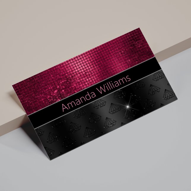 Chic Imitate Silver Glitzer Burgundy Black Monogra Visitenkarte (Von Creator hochgeladen)