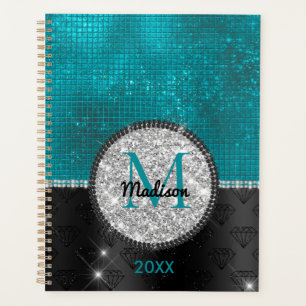 Chic Imitate Silver Glitzer Türkis Schwarzes Monog Planer