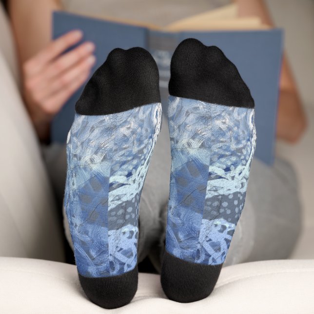 Chic Imitate Silver Navy Blue Ornamental Socken (Unterseite)