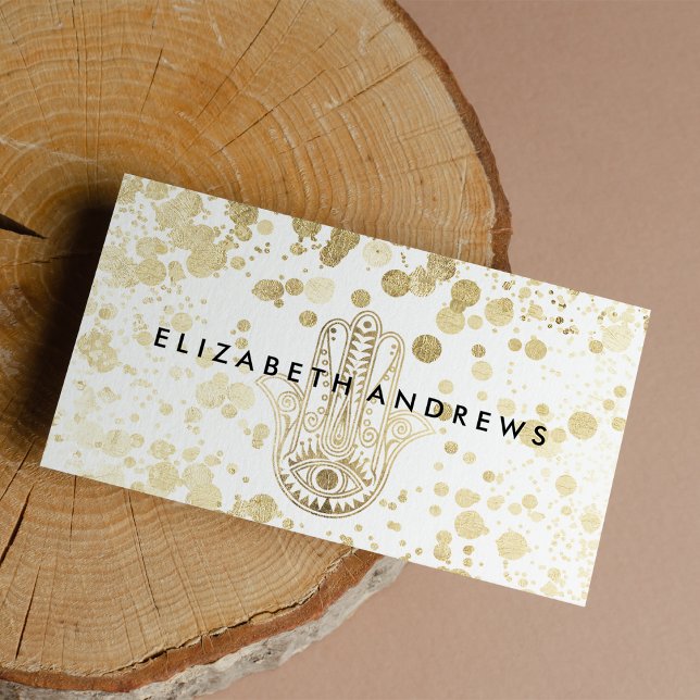 Chic Imitats gold confetti hamsa Hand von Fatima Visitenkarte (Chic faux gold confetti hamsa hand of Fatima )