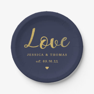 Chic Imitats Gold Foil Typografy Script Liebe Wedd Pappteller