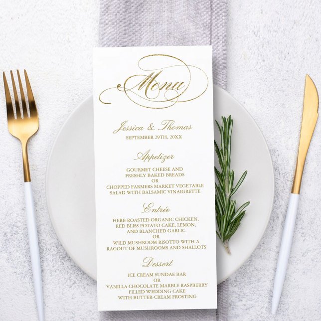 Chic Imitats Gold Foil Wedding Menu Template Menükarte (Von Creator hochgeladen)