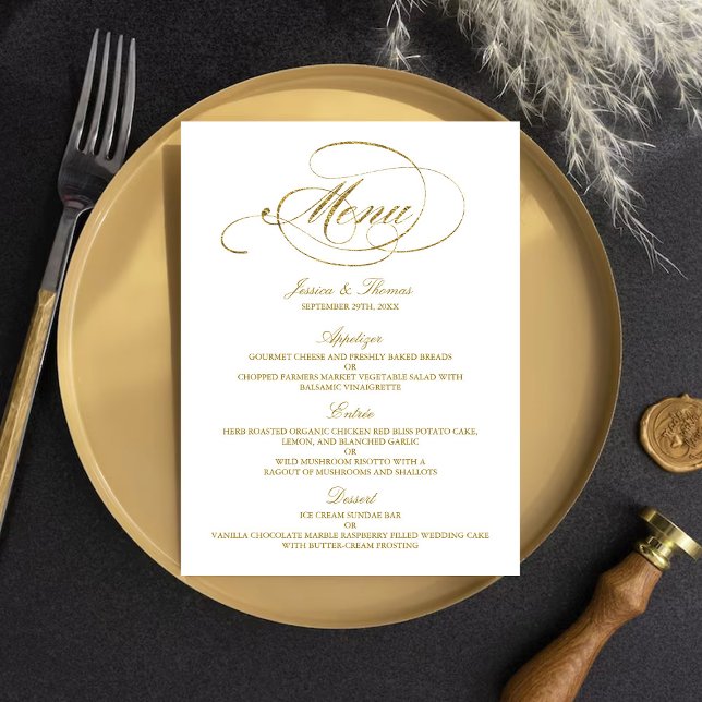 Chic Imitats Gold Foil Wedding Menu Template Menükarte (Von Creator hochgeladen)