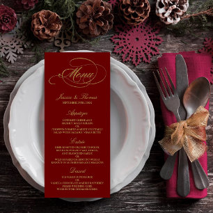 Chic Imitats Gold Foil Wedding Menu Template - Red Menükarte