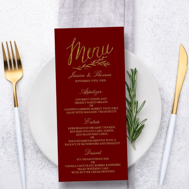 Chic Imitats Gold Foil Wedding Menu Template - Red Menükarte (Von Creator hochgeladen)