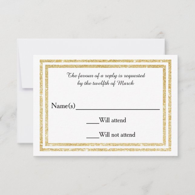 Chic Imitats Gold Glittered Trim - RSVP Card Karte (Vorderseite)