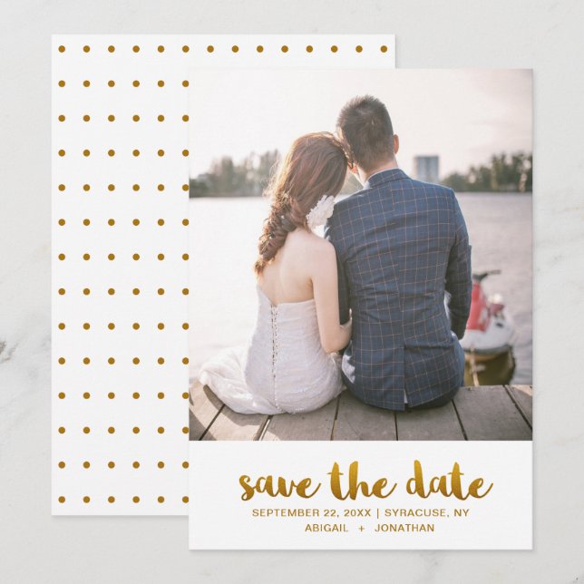 Chic Imitats Gold Script mit Dots Foto Save The Date (Vorne/Hinten)