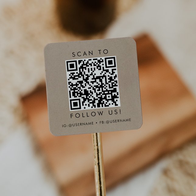 Chic Imitats Kraft Business Social Media QR Code Quadratischer Aufkleber (Von Creator hochgeladen)