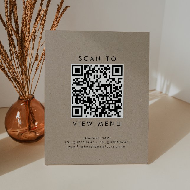 Chic Imitats Kraft Typografy Restaurant QR Code Sockelschild (Von Creator hochgeladen)