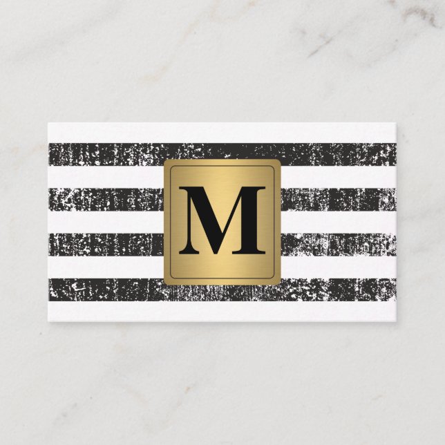 Chic Imitats Metallic Gold Monogram Stripes Visitenkarte (Vorderseite)