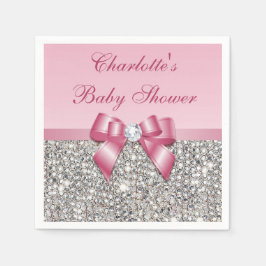 Chic Imitats Pink Bow Silver Sequins Baby Dusche Serviette