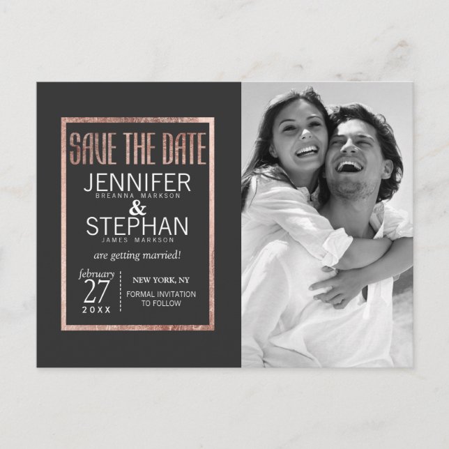 Chic Imitats Rose Gold Save the Date Postkarten (Vorderseite)