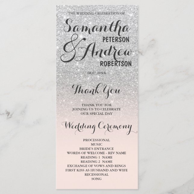 Chic Imitats Silber Glitzer ombre Wedding Programm (Vorderseite)