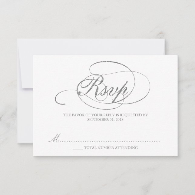 Chic Imitats Silver Foil Wedding RSVP Template (Vorderseite)