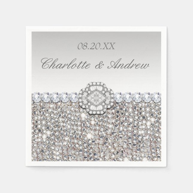 Chic Imitats Silver Sequins Diamonds Wedding Serviette (Vorderseite)