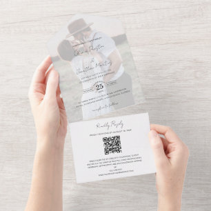 Chic Imitats Vellum Effect Foto HochzeitQR Code UA All In One Einladung