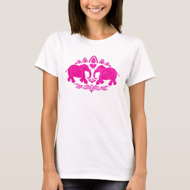 Chic Indian Elephants Pink Ethnic T-Shirt (Vorderseite)