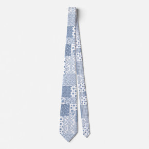 Chic-Indigo-Blau-Imitat-Patchwork-Unisexkrawatte Krawatte