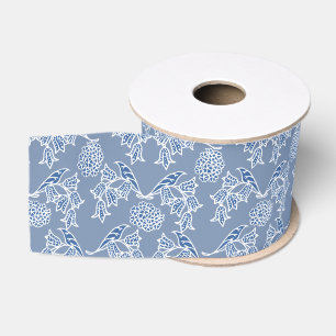 Chic Indigo Blue Ethnic Floral Grosgrain Ribbon Ripsband