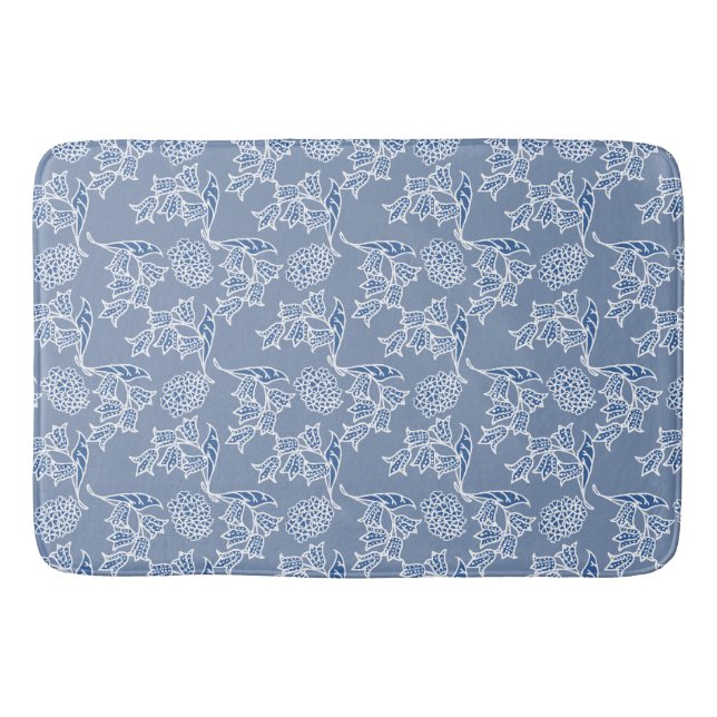 Chic Indigo Blue Ethnic Floral Print Bath Mat Badematte (Vorderseite)
