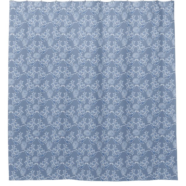 Chic Indigo Blue Ethnic Floral Print Duschvorhang (Vorderseite)