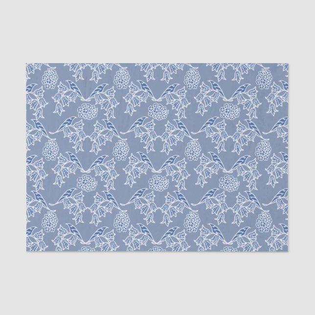 Chic Indigo Blue Ethnic Floral Print Tissue Paper Seidenpapier (Vorderseite)