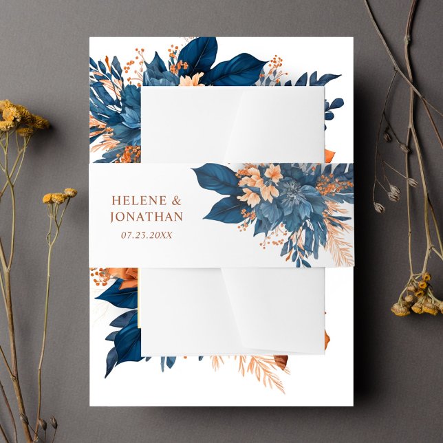 Chic Indigo Rust Wedding Einladungsbanderole (Chic Indigo Rust Wedding Invitation Belly Band)
