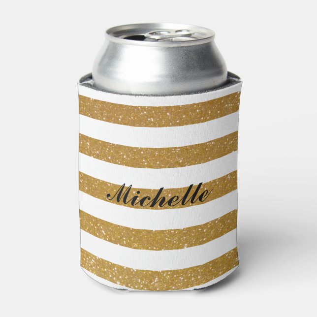 Chic individuelle Name Gold Glitzer gestreift Dose Dosenkühler (Kanne Vorderseite)