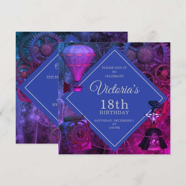 Chic Industrial Vintag Birthday Einladung (Vorne/Hinten)