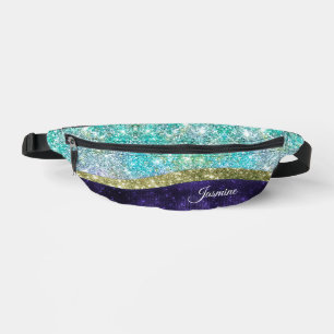 Chic iridescent lila Blue Imitats Glitzer Monogram Bauchtasche