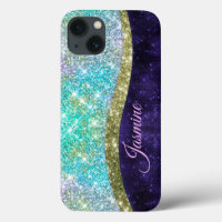 Chic iridescent lila Blue Imitats Glitzer Monogram