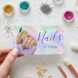 Chic Iridescent Opal Manicurist Nail Artist Studio Visitenkarte
