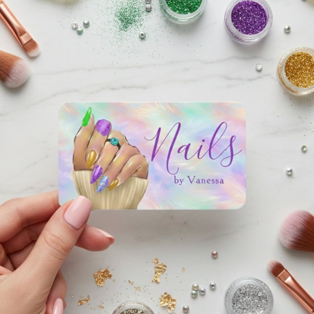 Chic Iridescent Opal Nail Studio Manicurist Artist Visitenkarte (Von Creator hochgeladen)