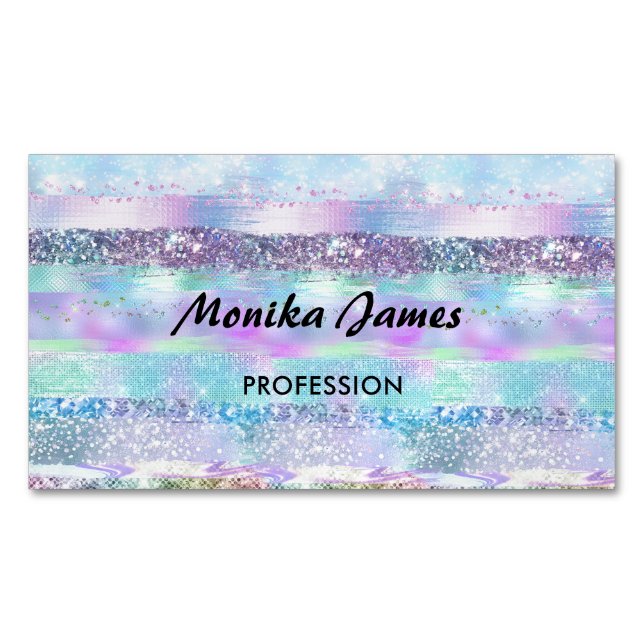 Chic Iridescent Pink Silver Imitats Glitzer Monogr Magnetische Visitenkarte (Vorderseite)