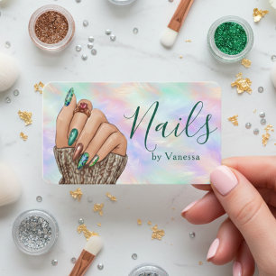 Chic iridischer Opal-Manicurist-Künstler-Nagelstud Visitenkarte