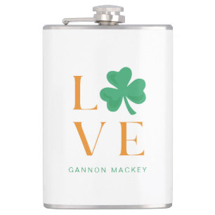 Chic Irish Liebe Kleeblatt Green und Orange Flachmann