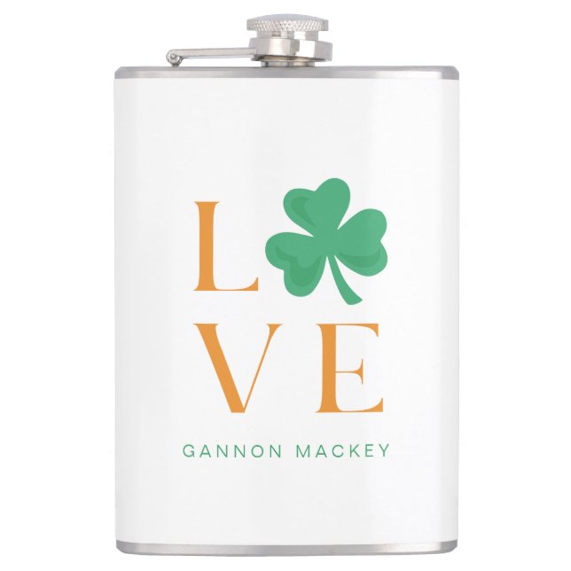 Chic Irish Liebe Kleeblatt Green und Orange Flachmann (Vorderseite)