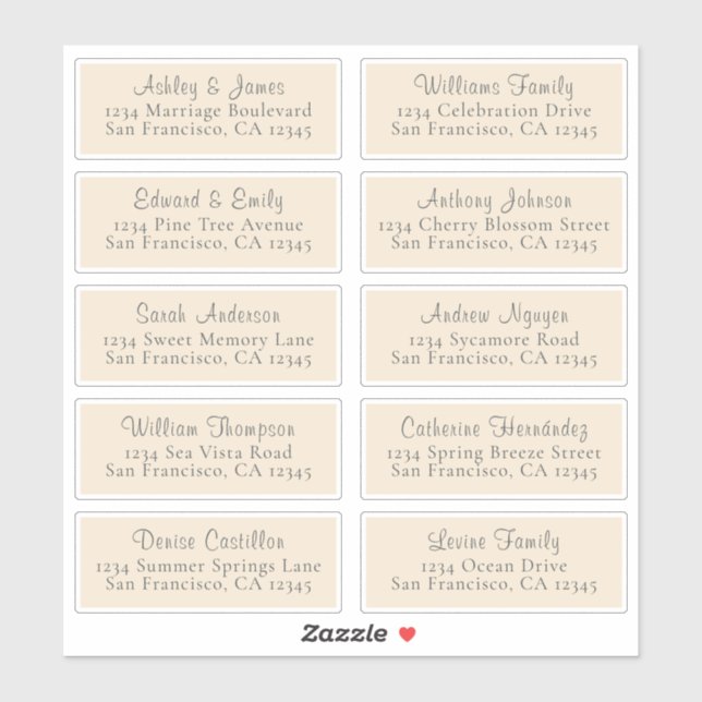 Chic ivoire Mariage Étiquettes de adresse invités (Feuille)