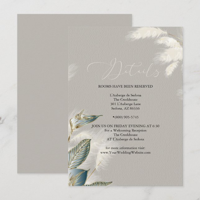 Chic Ivory Aquamarin Pampas Grass Einladung (Vorne/Hinten)