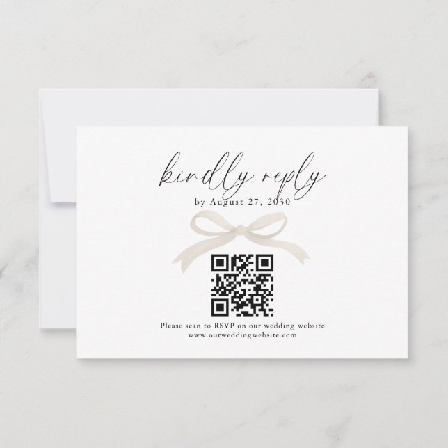 Chic Ivory Beige Bow Ribbon QR Code Wedding Rsvp (Vorderseite)