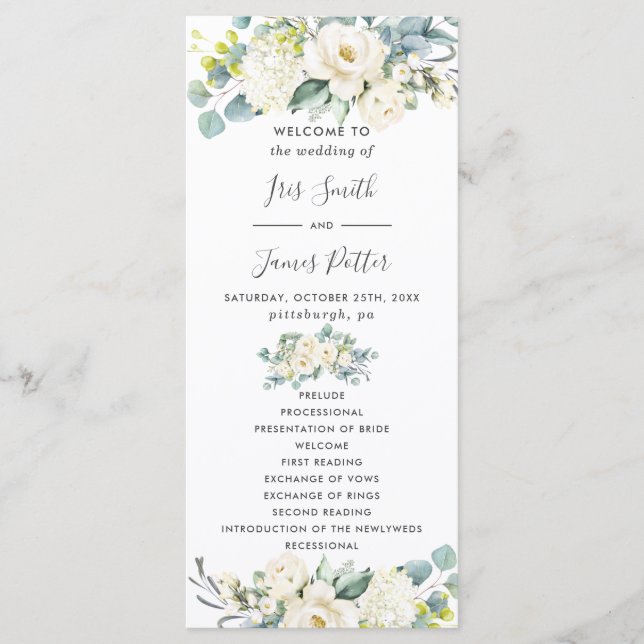 Chic Ivory Blanc Floral Programme de mariage (Devant)