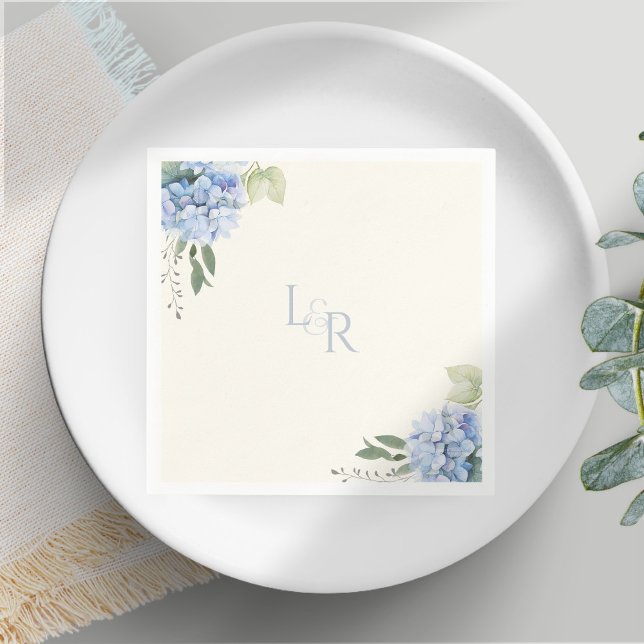 Chic Ivory Cream & Blue Hydrangea Wedding Serviette (Von Creator hochgeladen)