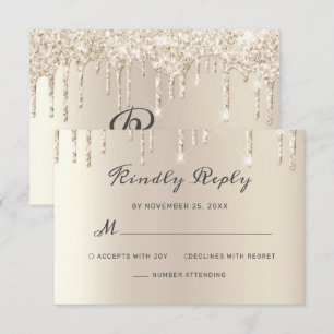 Chic Ivory Dripping Glitzer Elegante Script Weddin RSVP Karte