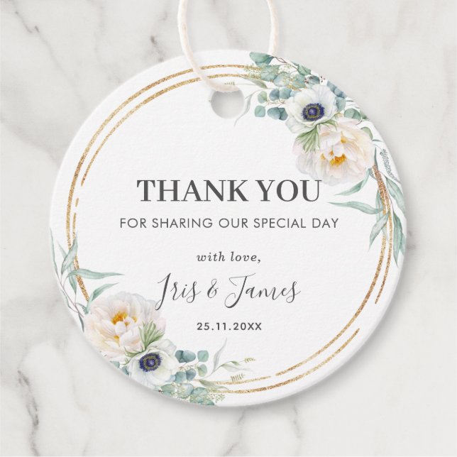 Chic Ivory Floral Peony Greenerity Wedding Vielen  Geschenkanhänger (Vorderseite)