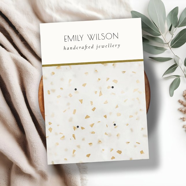 Chic Ivory Gold Terrazzo Marble Texture 2 Earring Visitenkarte (Von Creator hochgeladen)
