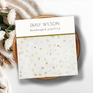 Chic Ivory Gold Terrazzo Marble Texture Earring Quadratische Visitenkarte