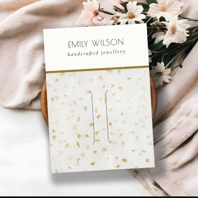 Chic Ivory Gold Terrazzo Texture Hairpin Display Visitenkarte (Von Creator hochgeladen)