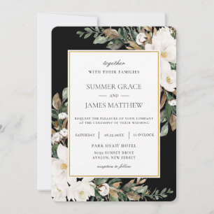 Chic Ivory Magnolias Cotton Floral Wedding Einladung