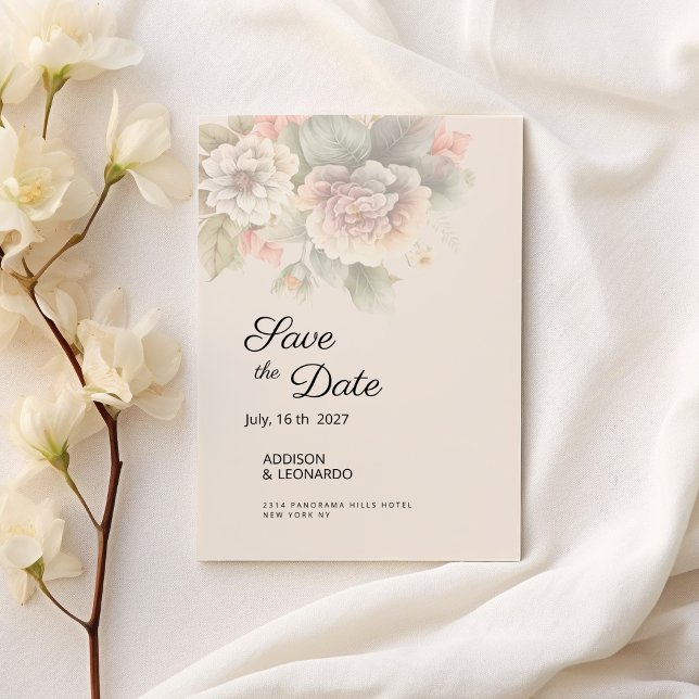 Chic Ivory pink blauen Sommerblumen Save the Date Einladung (Chic Ivory pink blue summer floral Save the Date)