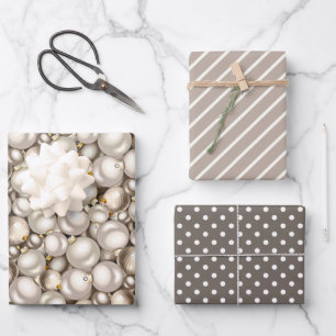 Chic Ivory Silver Gold Baubles Ziermuster Geschenkpapier Set